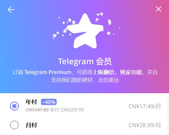 Telegram会员资费