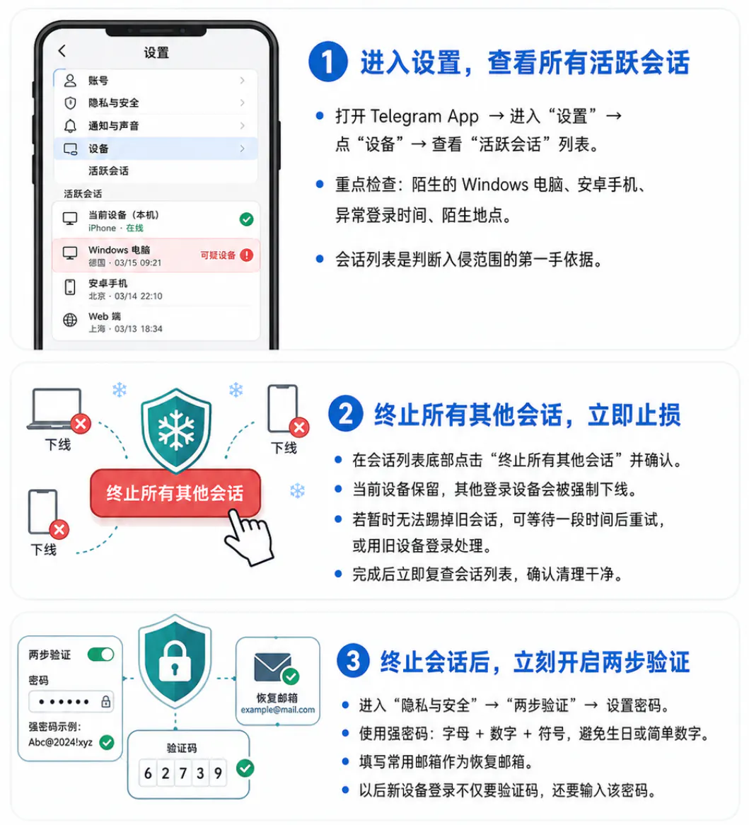 终止其他会话快速冻结黑客对账号的访问