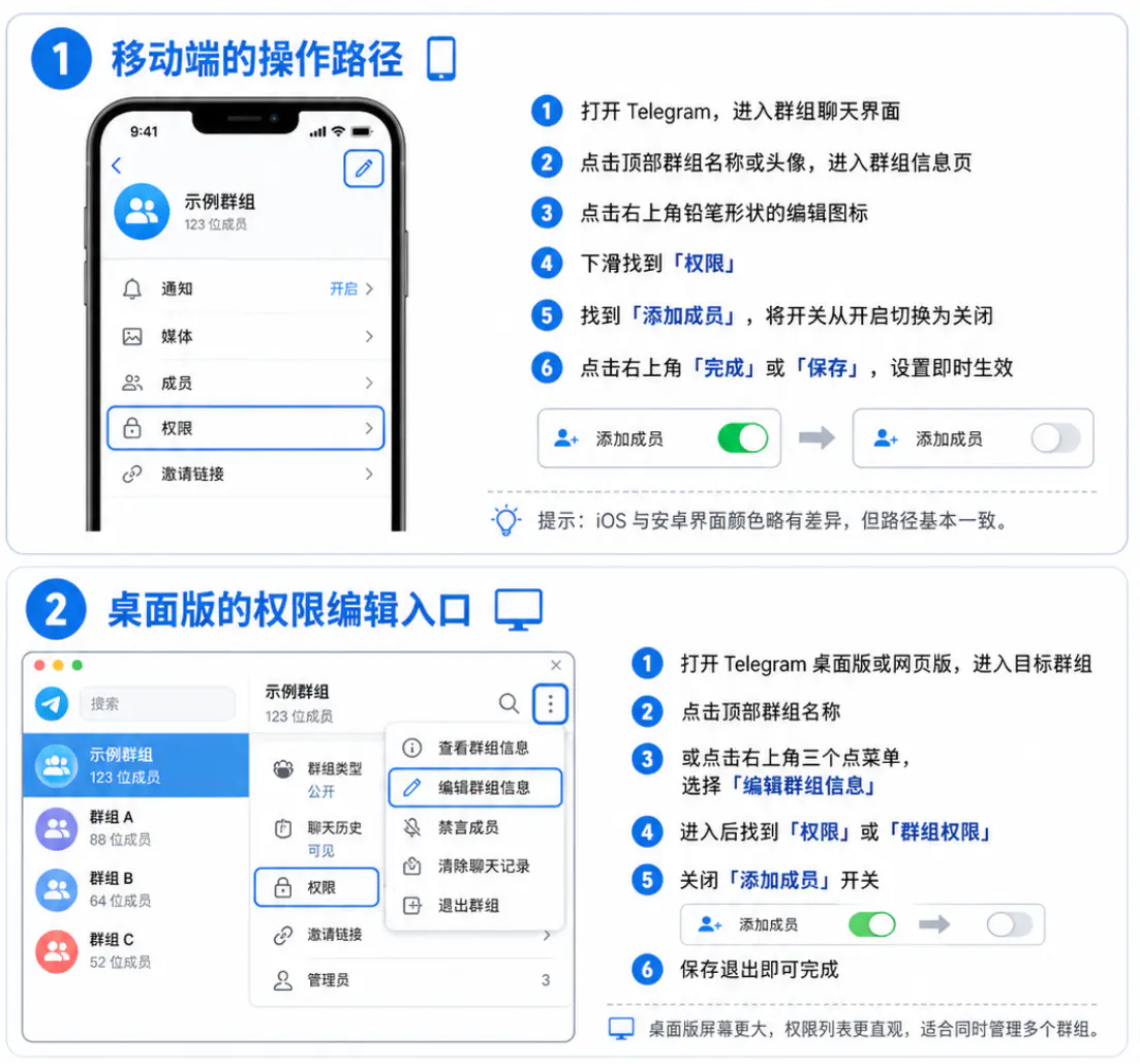 调整群组禁止成员添加新成员的具体步骤